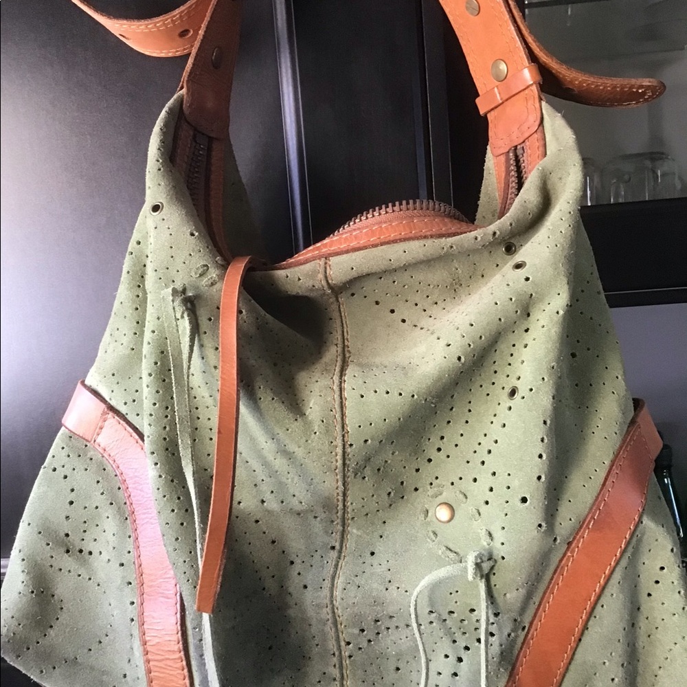 Green suede hobo bag
